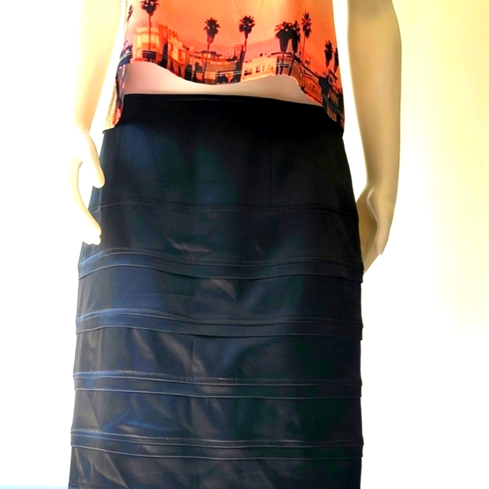 Calvin Klein Black Yoked Straight Midi Skirt